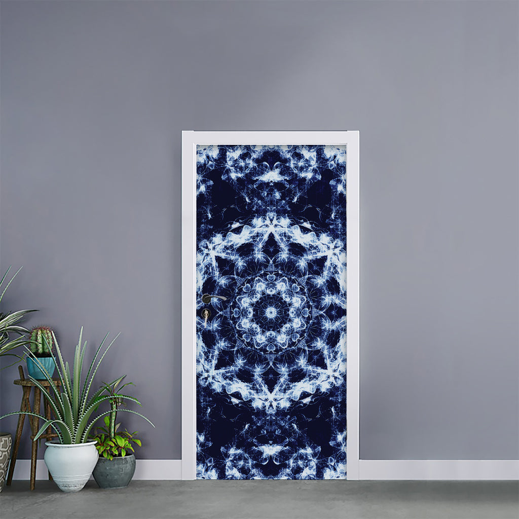 Blue Winter Mandala Print Door Sticker