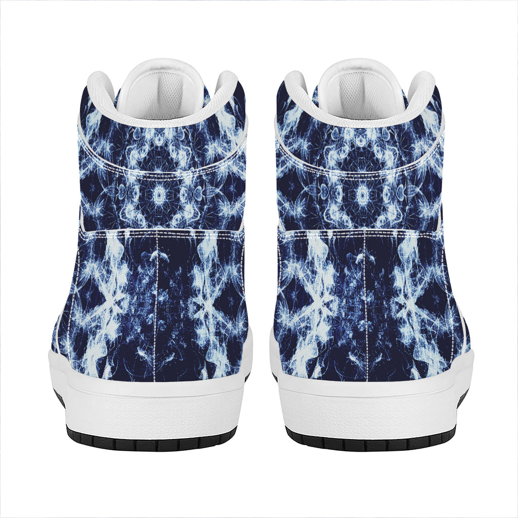 Blue Winter Mandala Print High Top Leather Sneakers