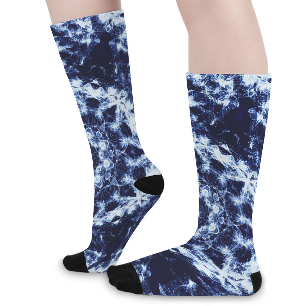 Blue Winter Mandala Print Long Socks
