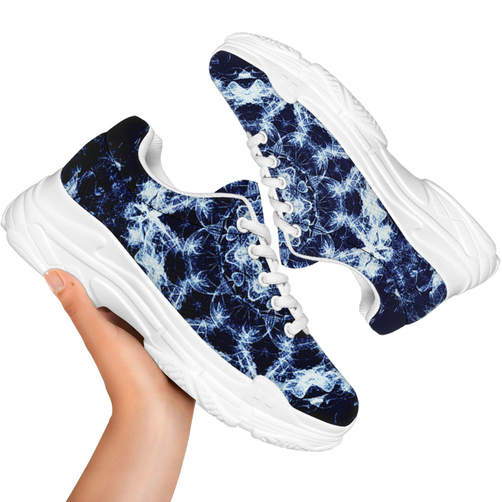 Blue Winter Mandala Print White Chunky Shoes