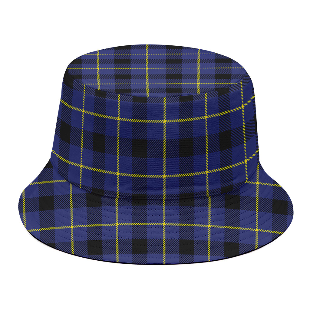 Blue Yellow And Black Plaid Print Bucket Hat