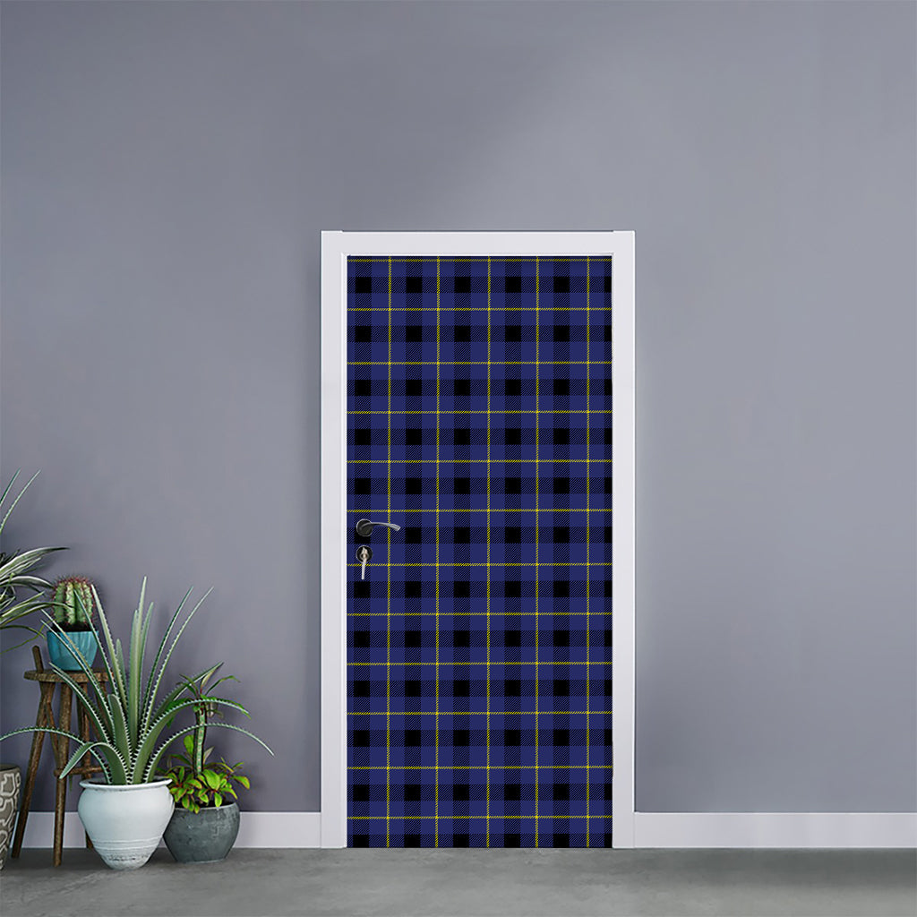 Blue Yellow And Black Plaid Print Door Sticker