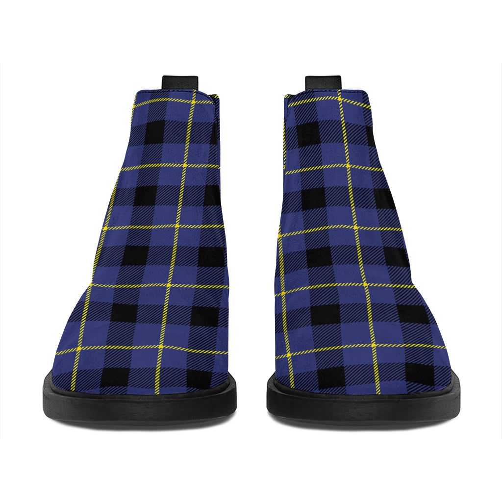 Blue Yellow And Black Plaid Print Flat Ankle Boots