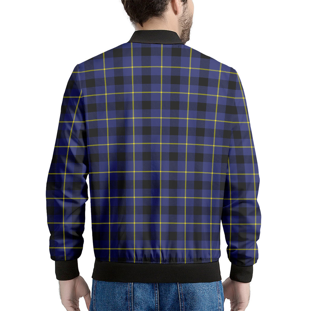 Blue Yellow And Black Plaid Print Men's Bomber Jacket