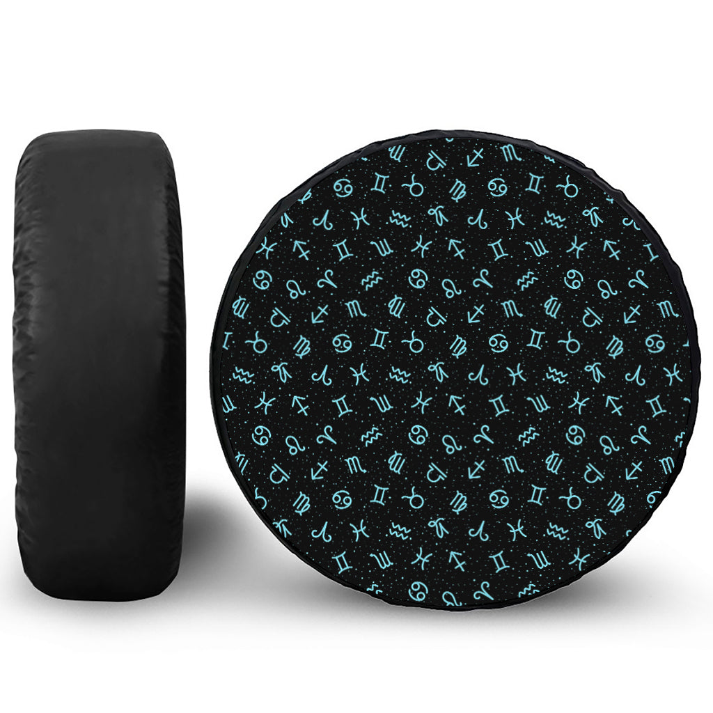 Blue Zodiac Symbols Pattern Print Tire Cover