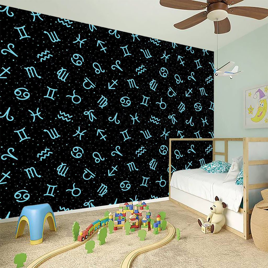 Blue Zodiac Symbols Pattern Print Wall Sticker