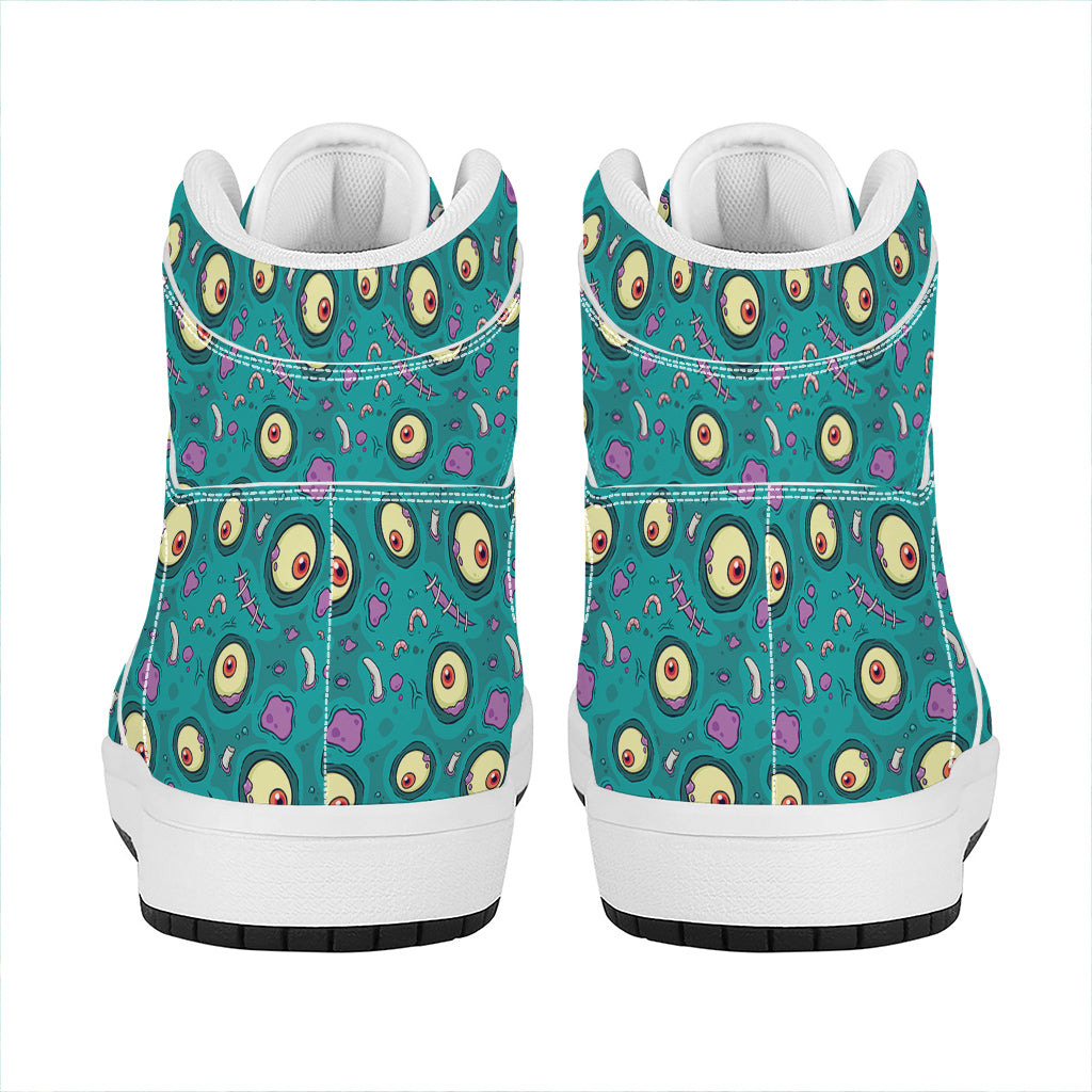 Blue Zombie Pattern Print High Top Leather Sneakers