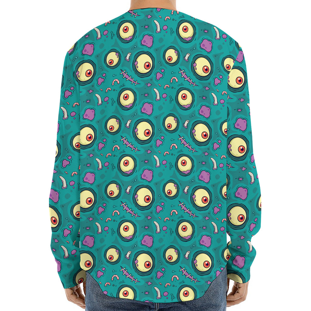 Blue Zombie Pattern Print Long Sleeve Baseball Jersey