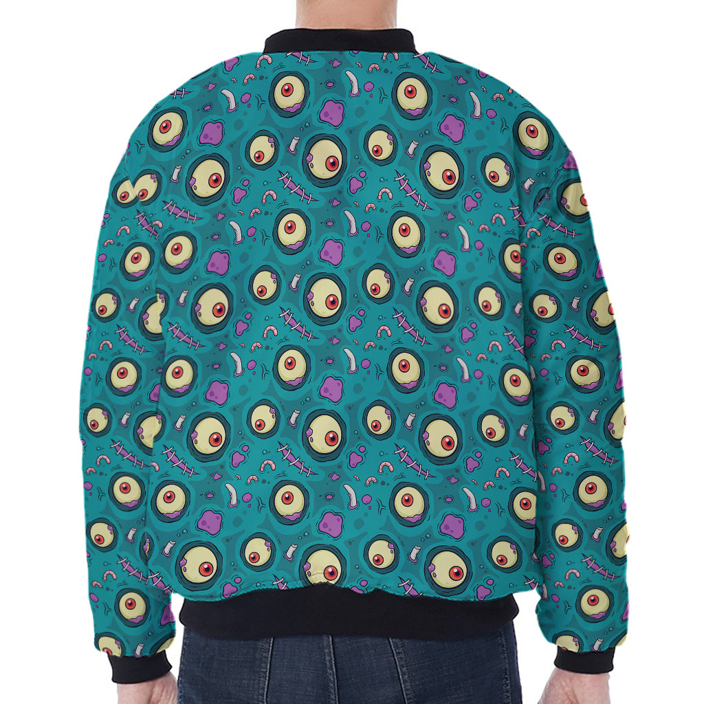 Blue Zombie Pattern Print Zip Sleeve Bomber Jacket