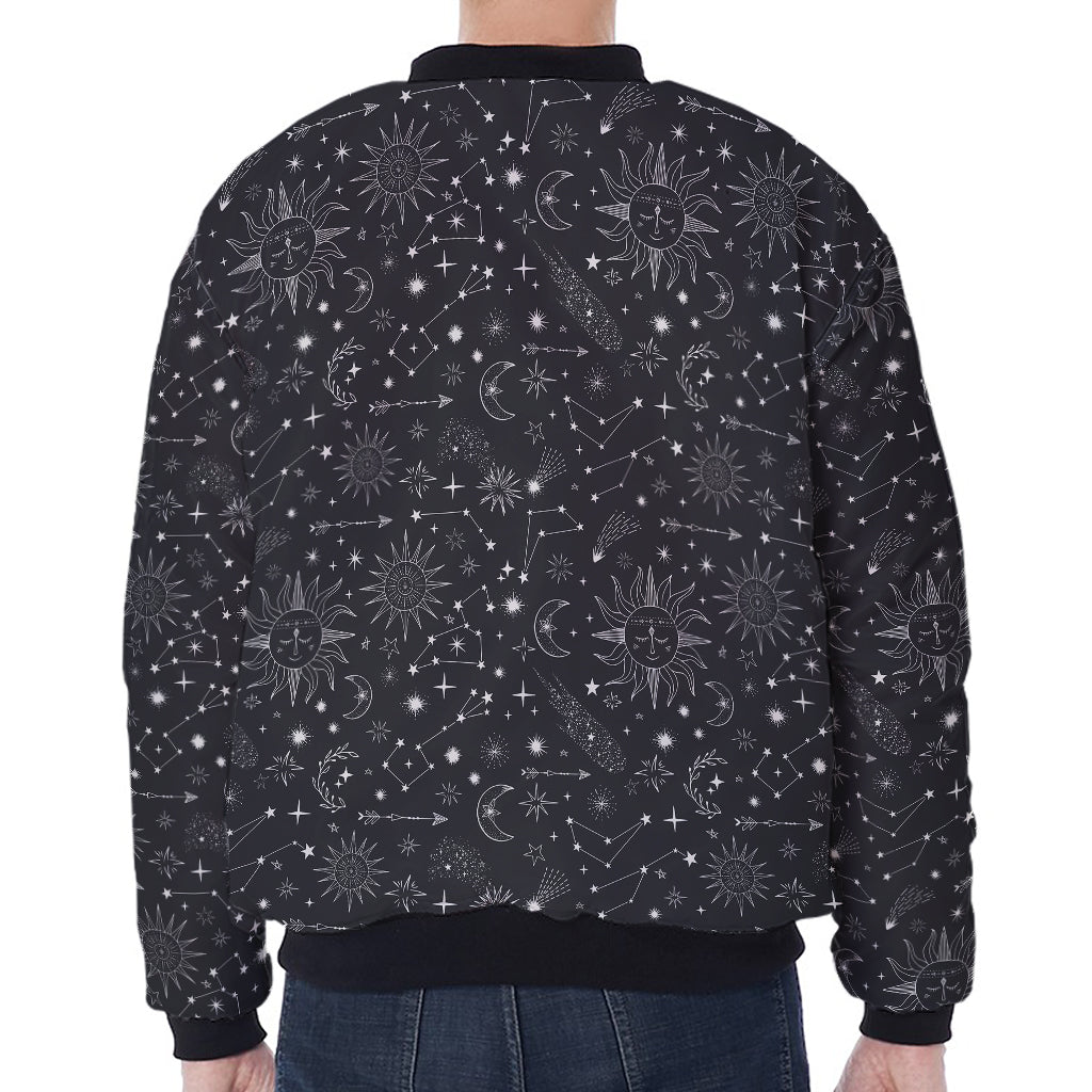 Bohemian Constellation Pattern Print Zip Sleeve Bomber Jacket