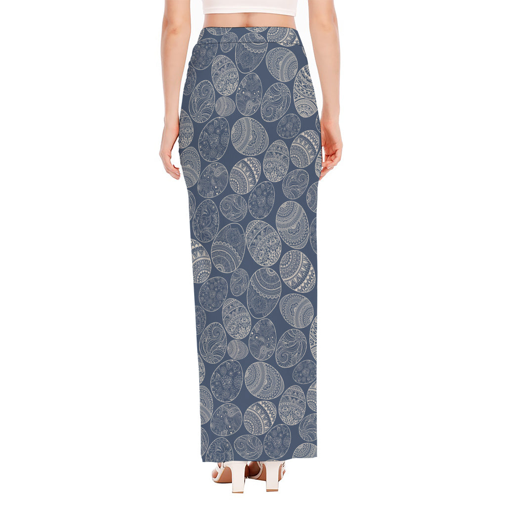Bohemian Easter Eggs Pattern Print High Slit Maxi Skirt