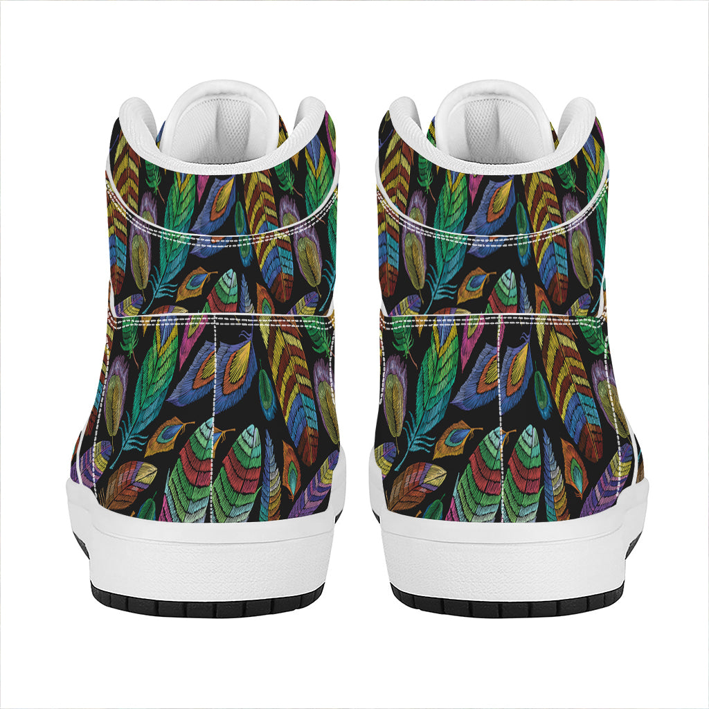 Bohemian Feather Pattern Print High Top Leather Sneakers
