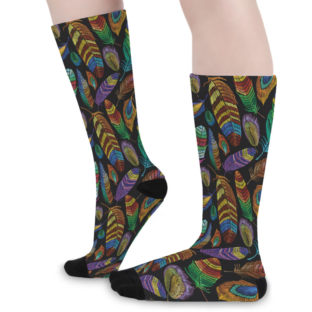 Bohemian Feather Pattern Print Long Socks
