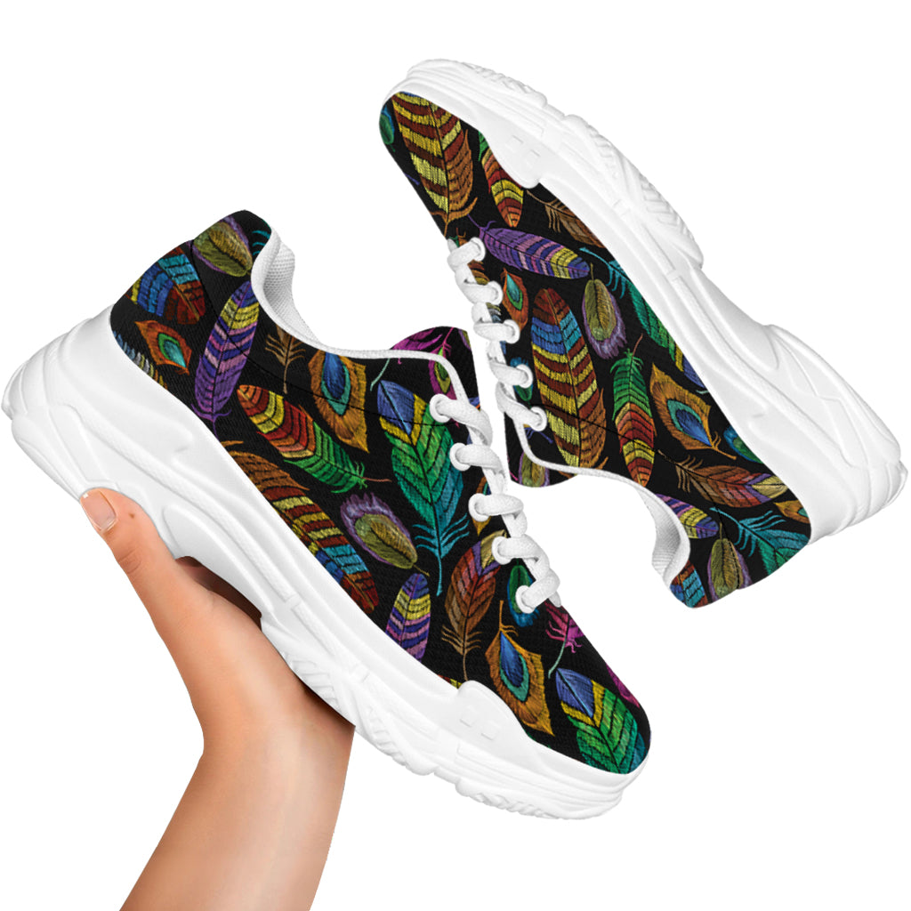 Bohemian Feather Pattern Print White Chunky Shoes