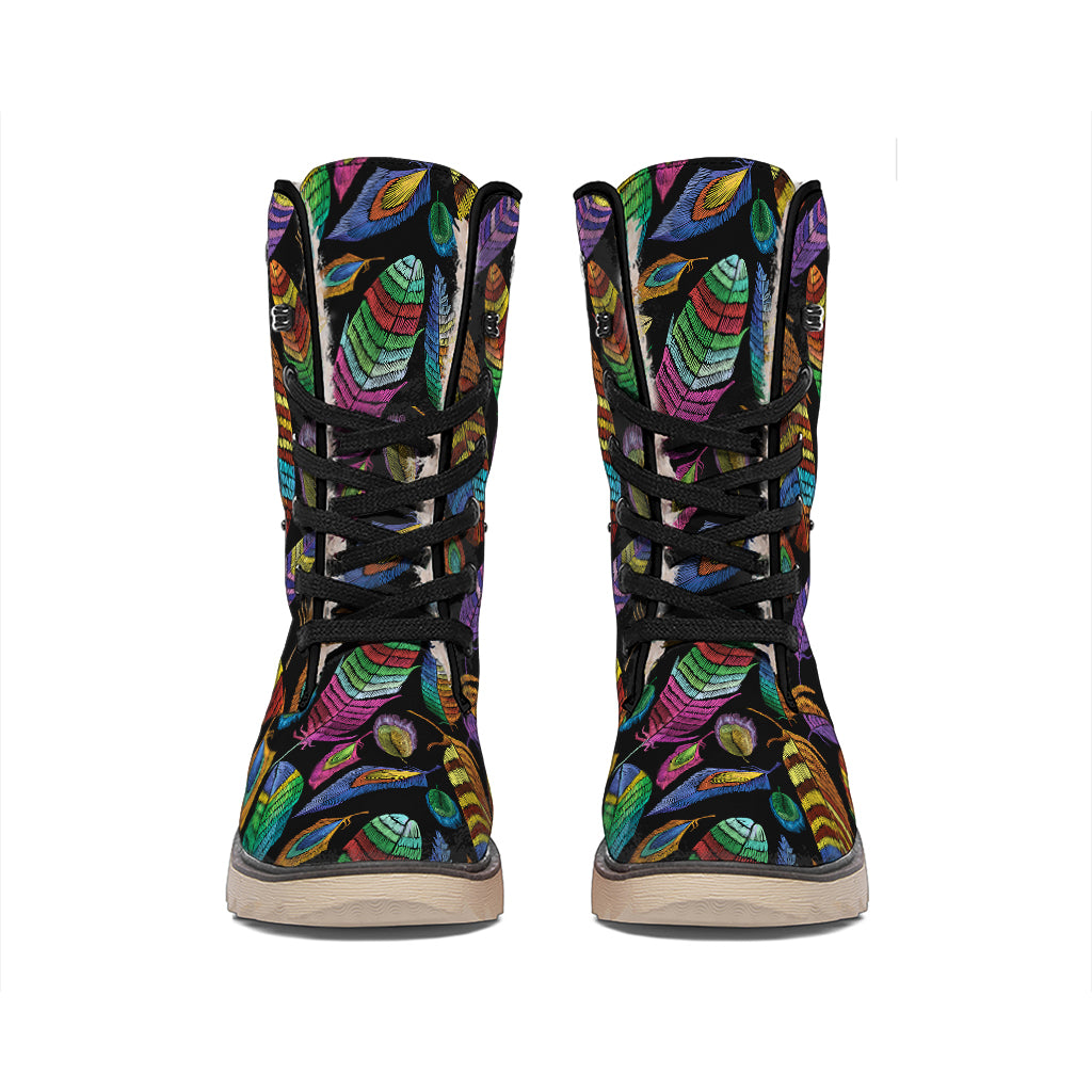 Bohemian Feather Pattern Print Winter Boots