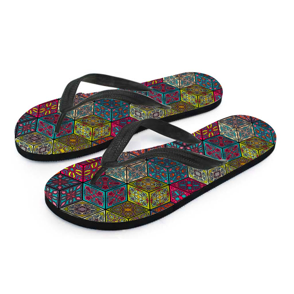 Bohemian Indian Box Pattern Print Flip Flops