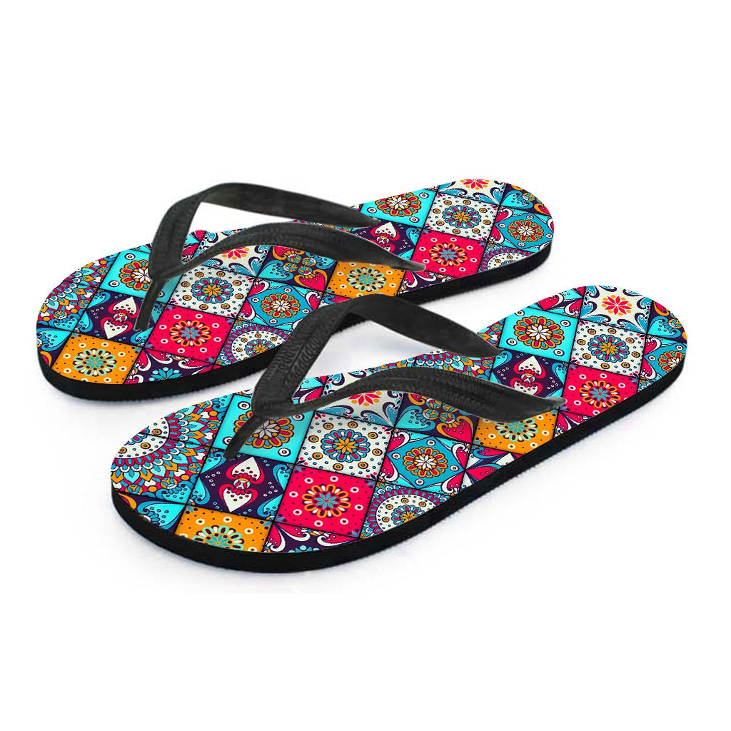 Bohemian Indian Mandala Patchwork Print Flip Flops