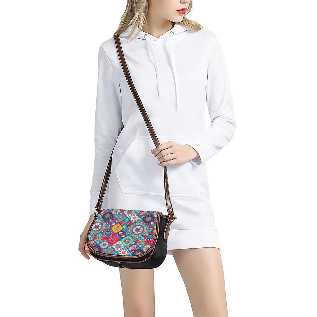 Bohemian Indian Mandala Patchwork Print Saddle Bag