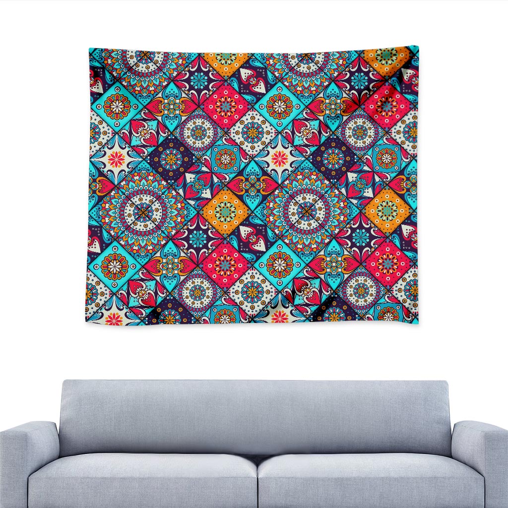 Bohemian Indian Mandala Patchwork Print Tapestry