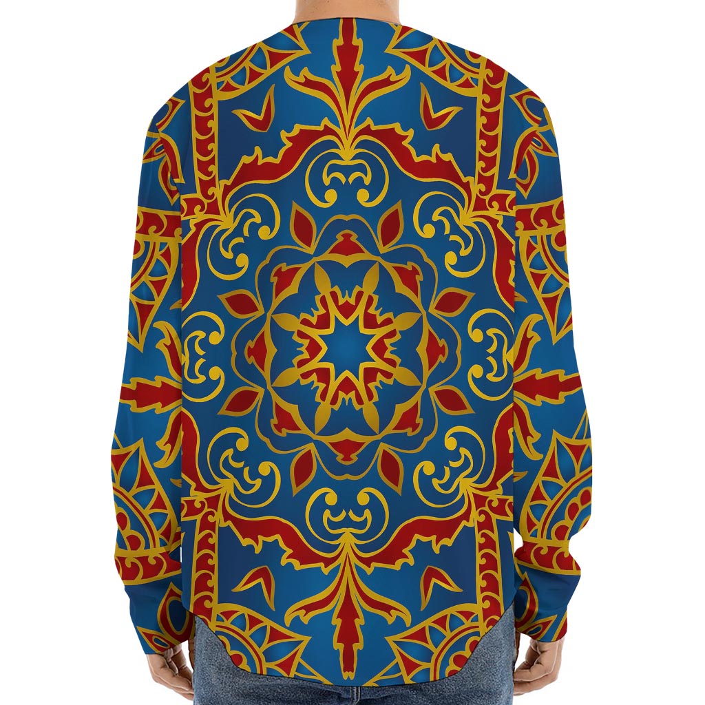 Bohemian Indian Mandala Pattern Print Long Sleeve Baseball Jersey