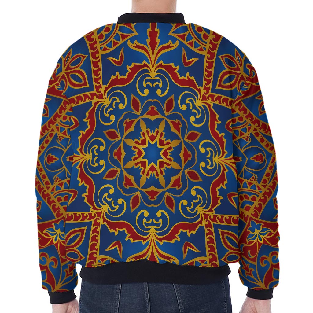 Bohemian Indian Mandala Pattern Print Zip Sleeve Bomber Jacket