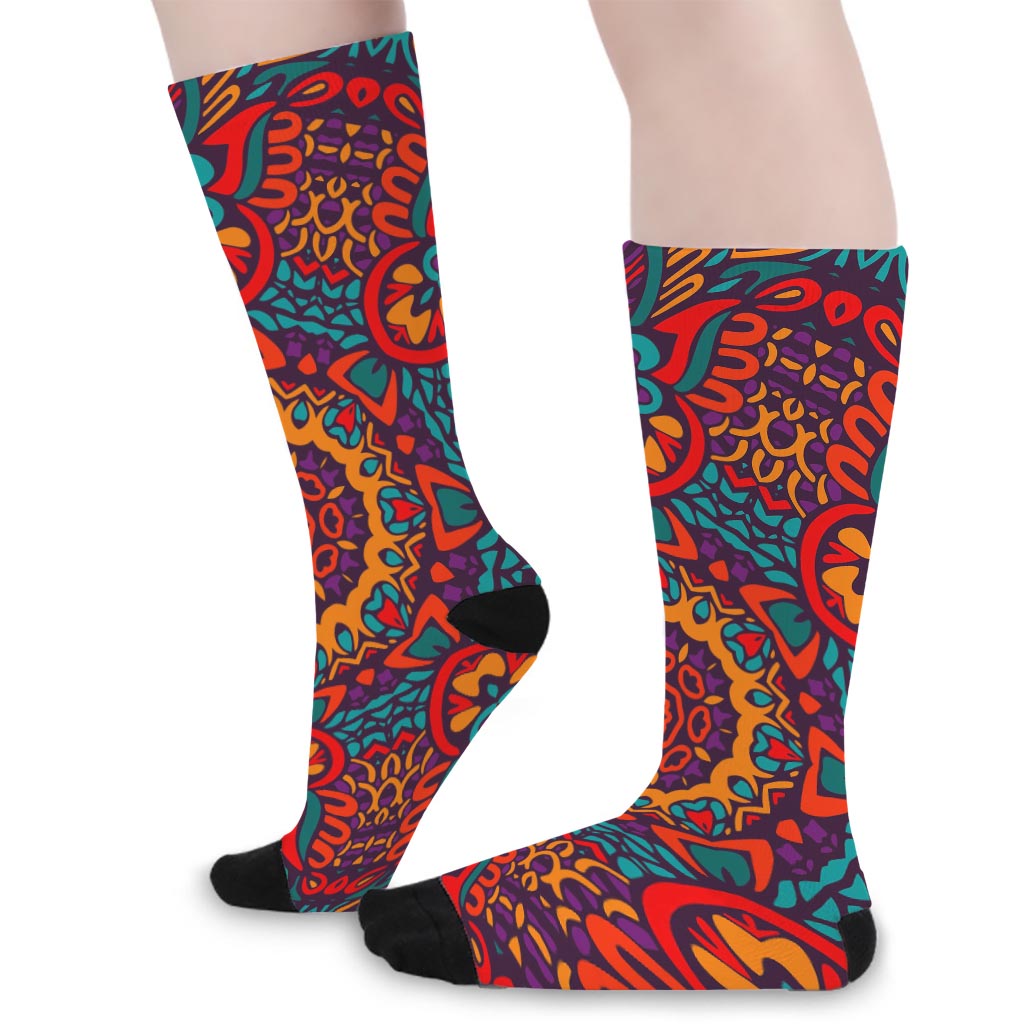 Bohemian Native Mandala Pattern Print Long Socks