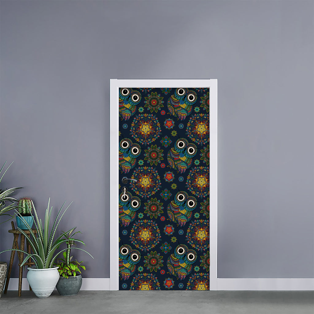 Bohemian Owl Pattern Print Door Sticker