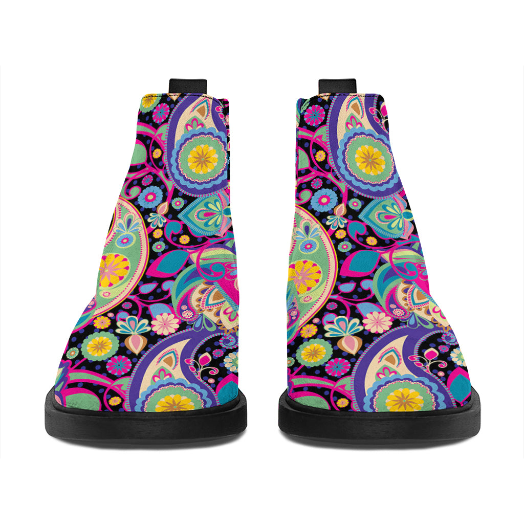 Bohemian Paisley Pattern Print Flat Ankle Boots