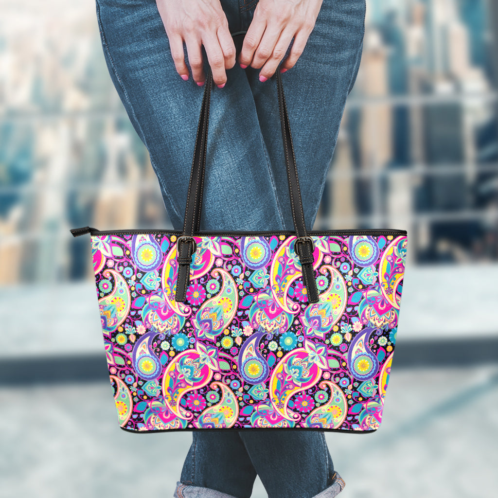 Bohemian Paisley Pattern Print Leather Tote Bag