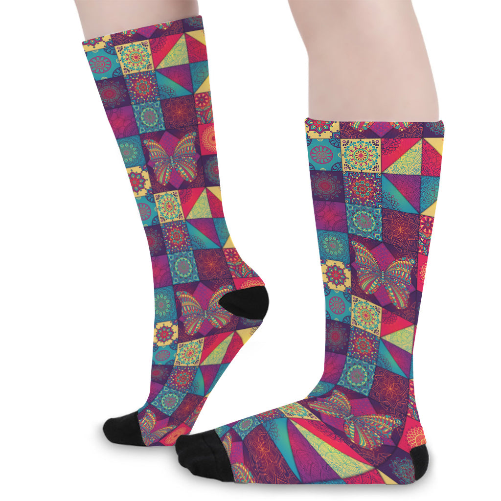 Bohemian Patchwork Pattern Print Long Socks