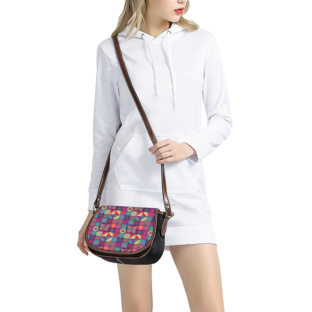 Bohemian Patchwork Pattern Print Saddle Bag