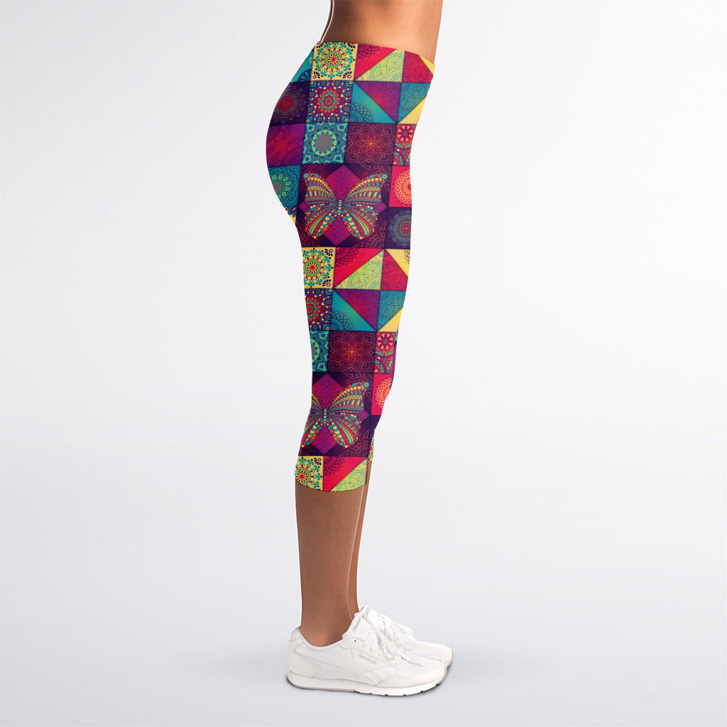 Bohemian Patchwork Pattern Print Women's Capri Leggings