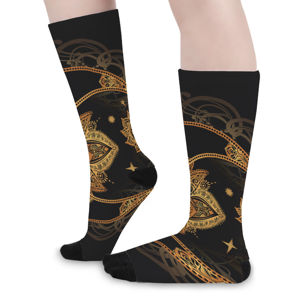 Bohemian Sun And Moon Print Long Socks
