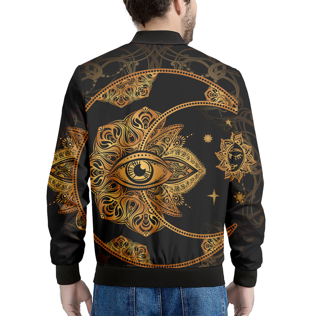 Bohemian Sun And Moon Print Men's Bomber Jacket