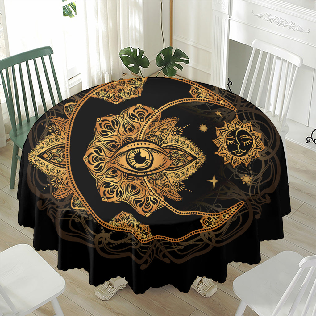Bohemian Sun And Moon Print Waterproof Round Tablecloth
