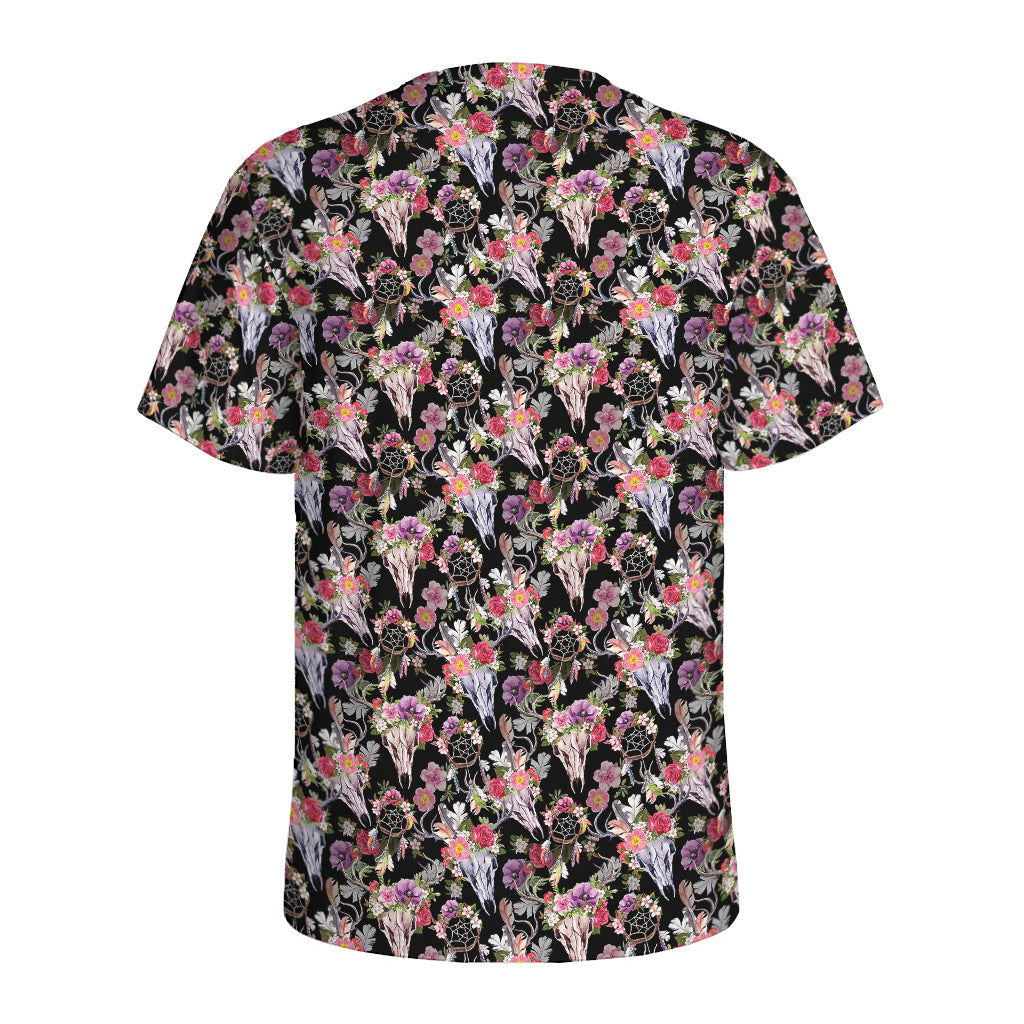 Boho Deer Skull Pattern Print Men's Sports T-Shirt
