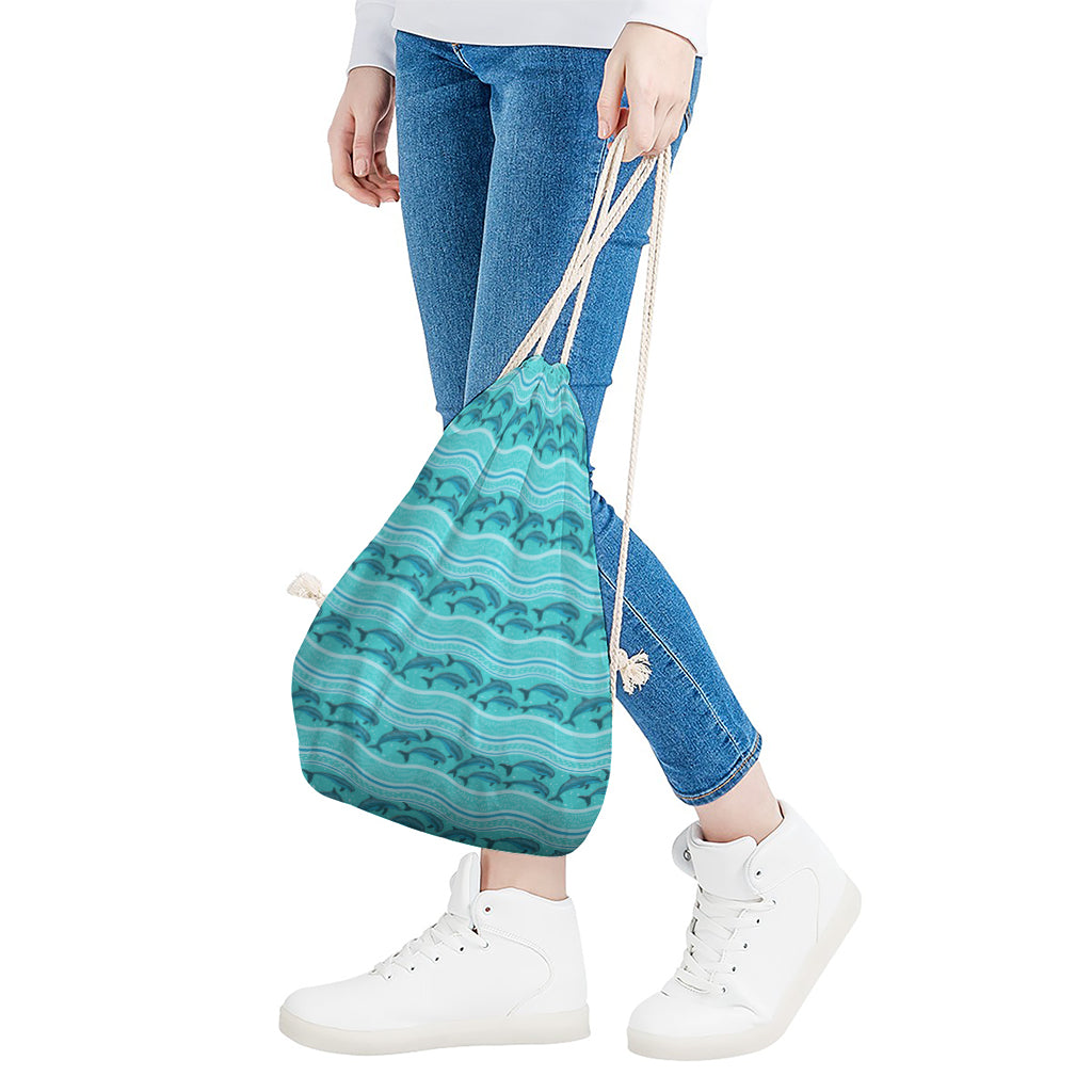 Boho Dolphin Pattern Print Drawstring Bag