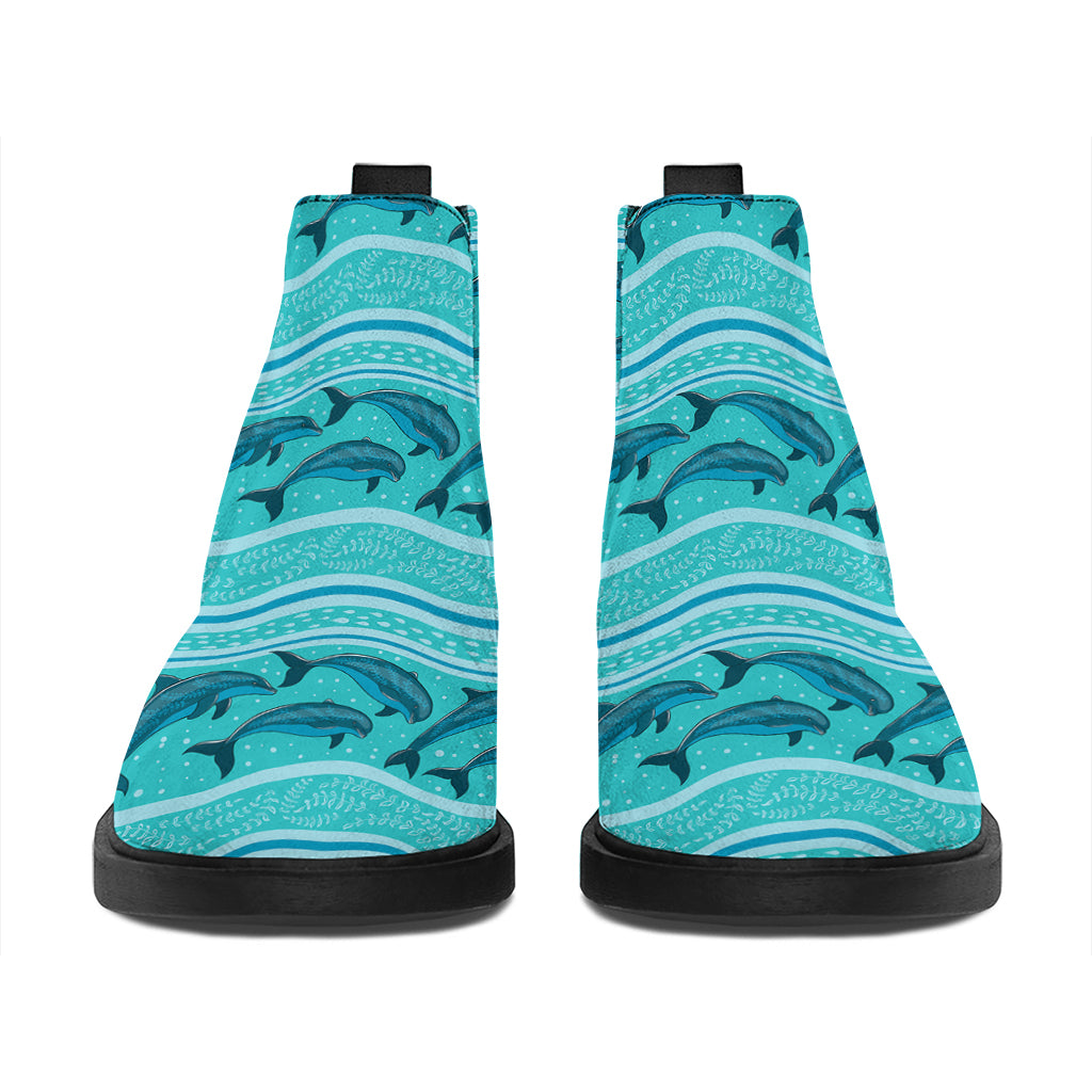 Boho Dolphin Pattern Print Flat Ankle Boots