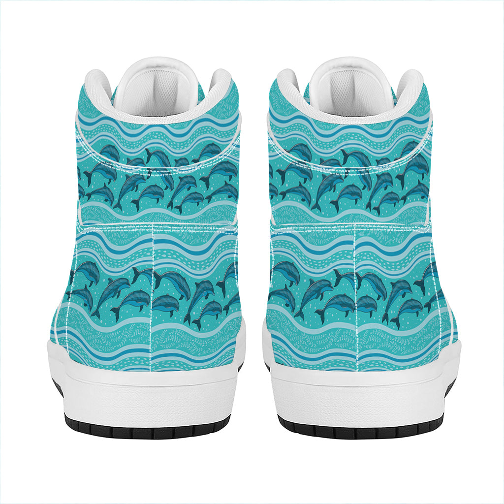 Boho Dolphin Pattern Print High Top Leather Sneakers