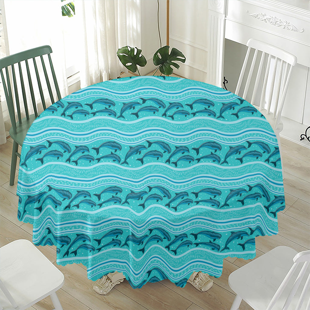 Boho Dolphin Pattern Print Waterproof Round Tablecloth
