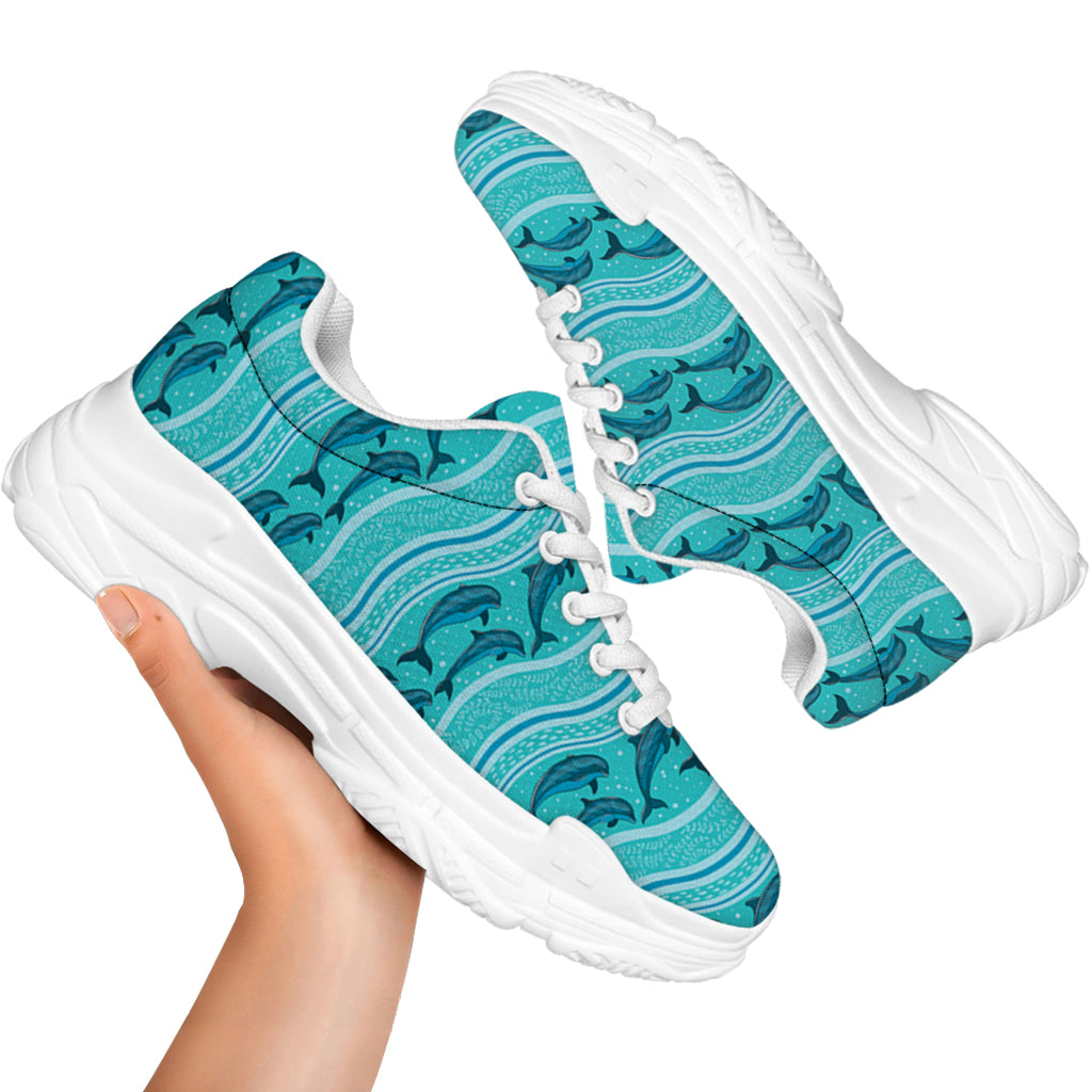 Boho Dolphin Pattern Print White Chunky Shoes