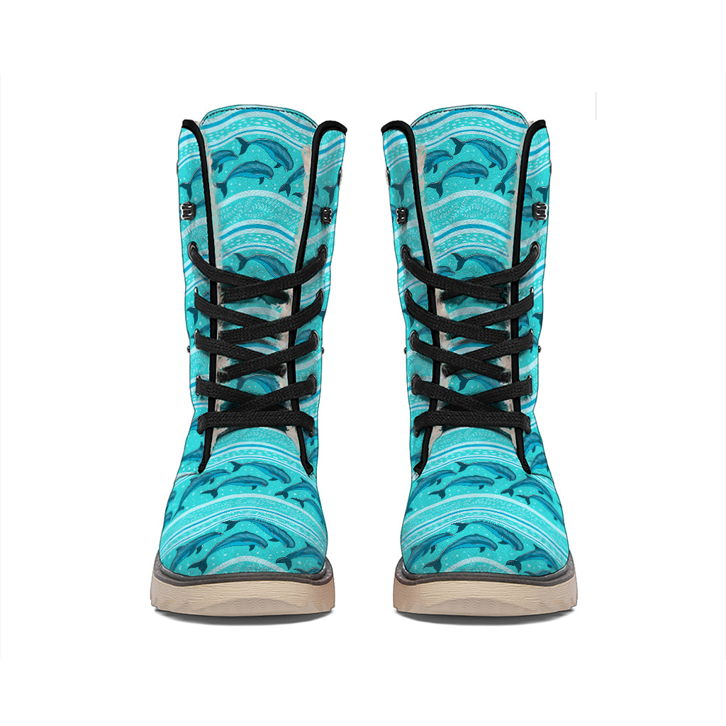 Boho Dolphin Pattern Print Winter Boots