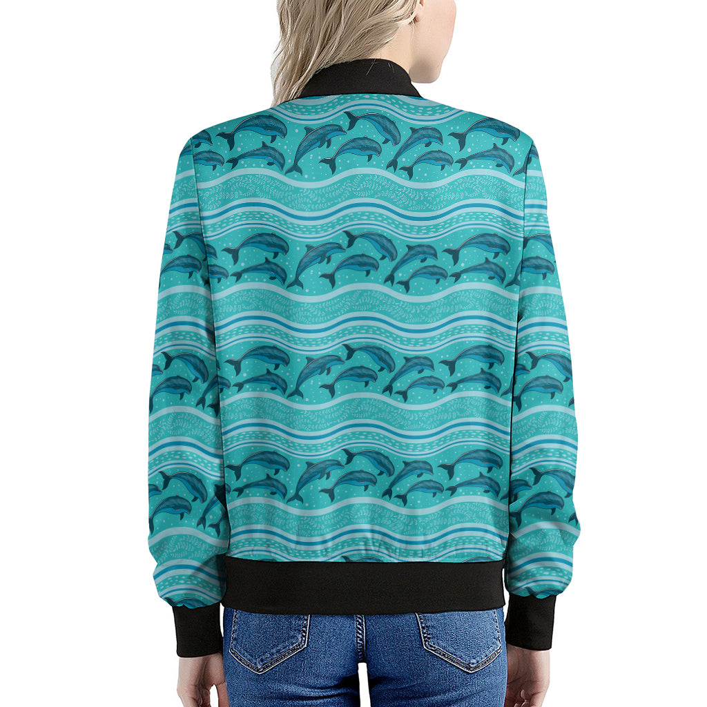 Boho Dolphin Pattern Print Women's Bomber Jacket