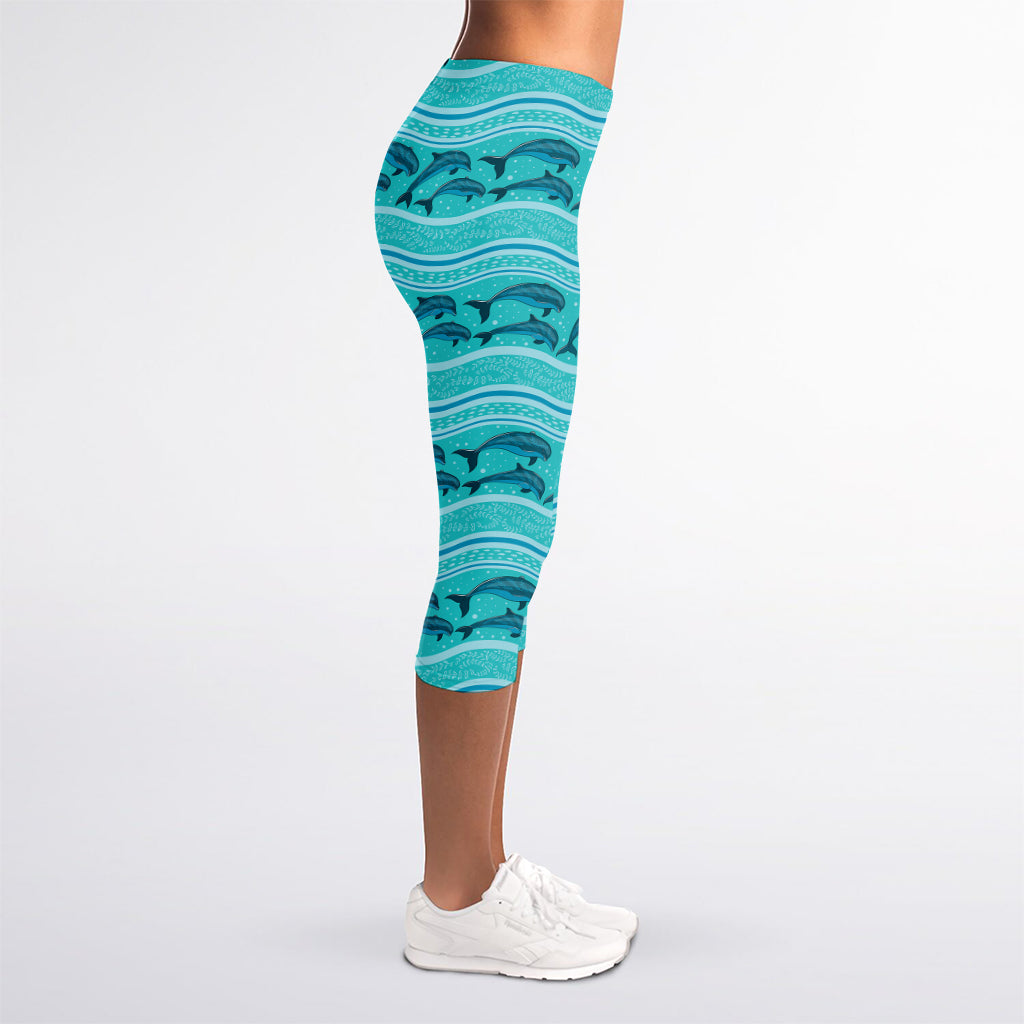 Boho Dolphin Pattern Print Women's Capri Leggings