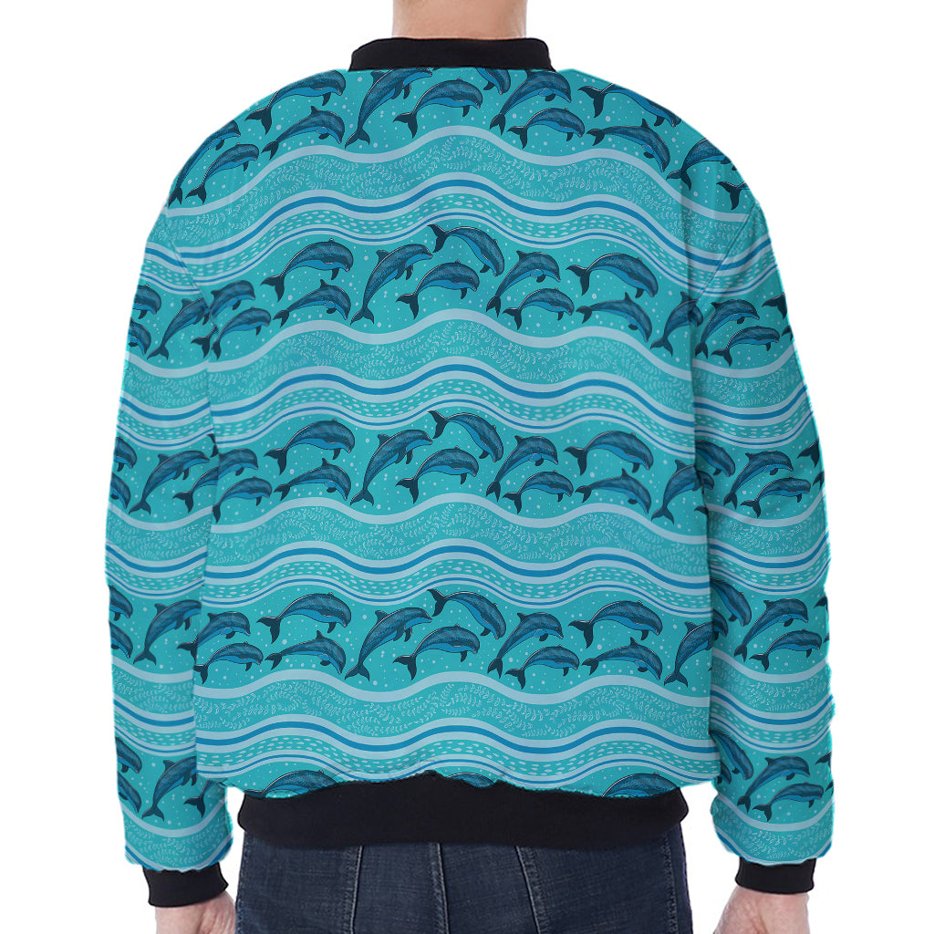 Boho Dolphin Pattern Print Zip Sleeve Bomber Jacket