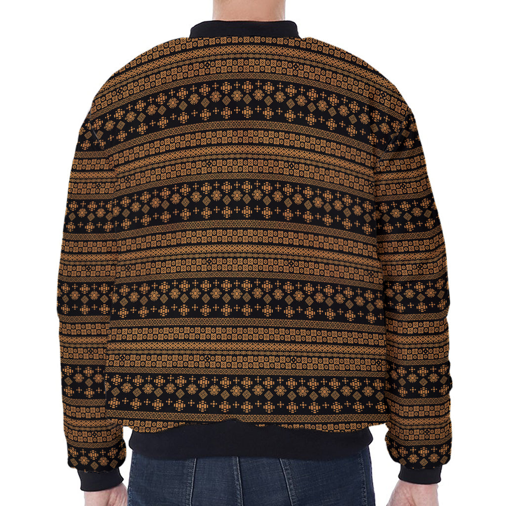 Boho Ethnic Pattern Print Zip Sleeve Bomber Jacket
