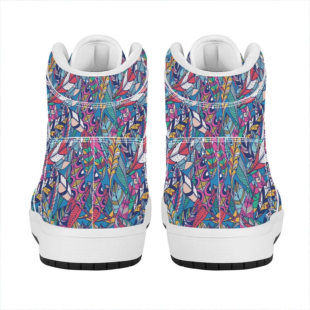 Boho Feather Pattern Print High Top Leather Sneakers