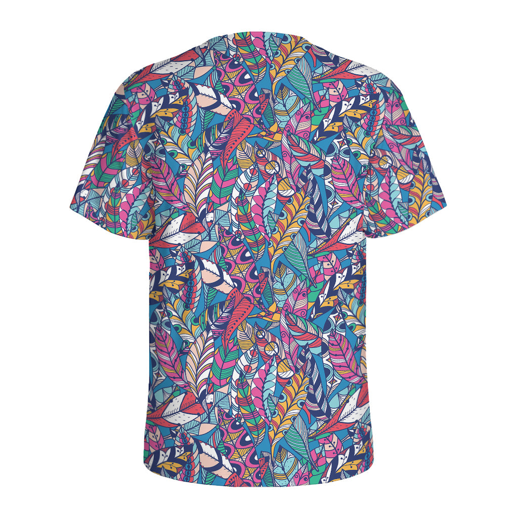 Boho Feather Pattern Print Men's Sports T-Shirt