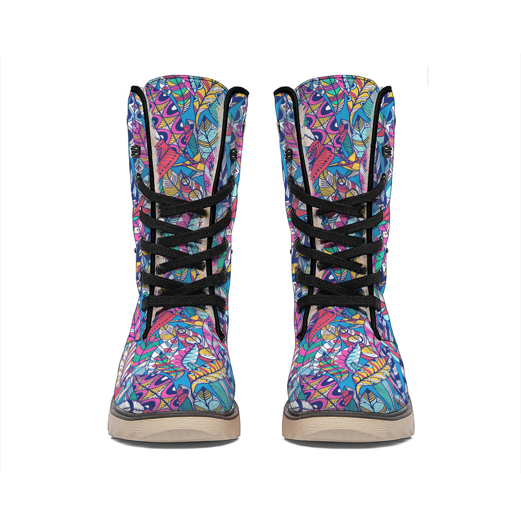 Boho Feather Pattern Print Winter Boots