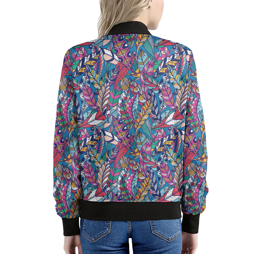 Boho Feather Pattern Print Women's Bomber Jacket